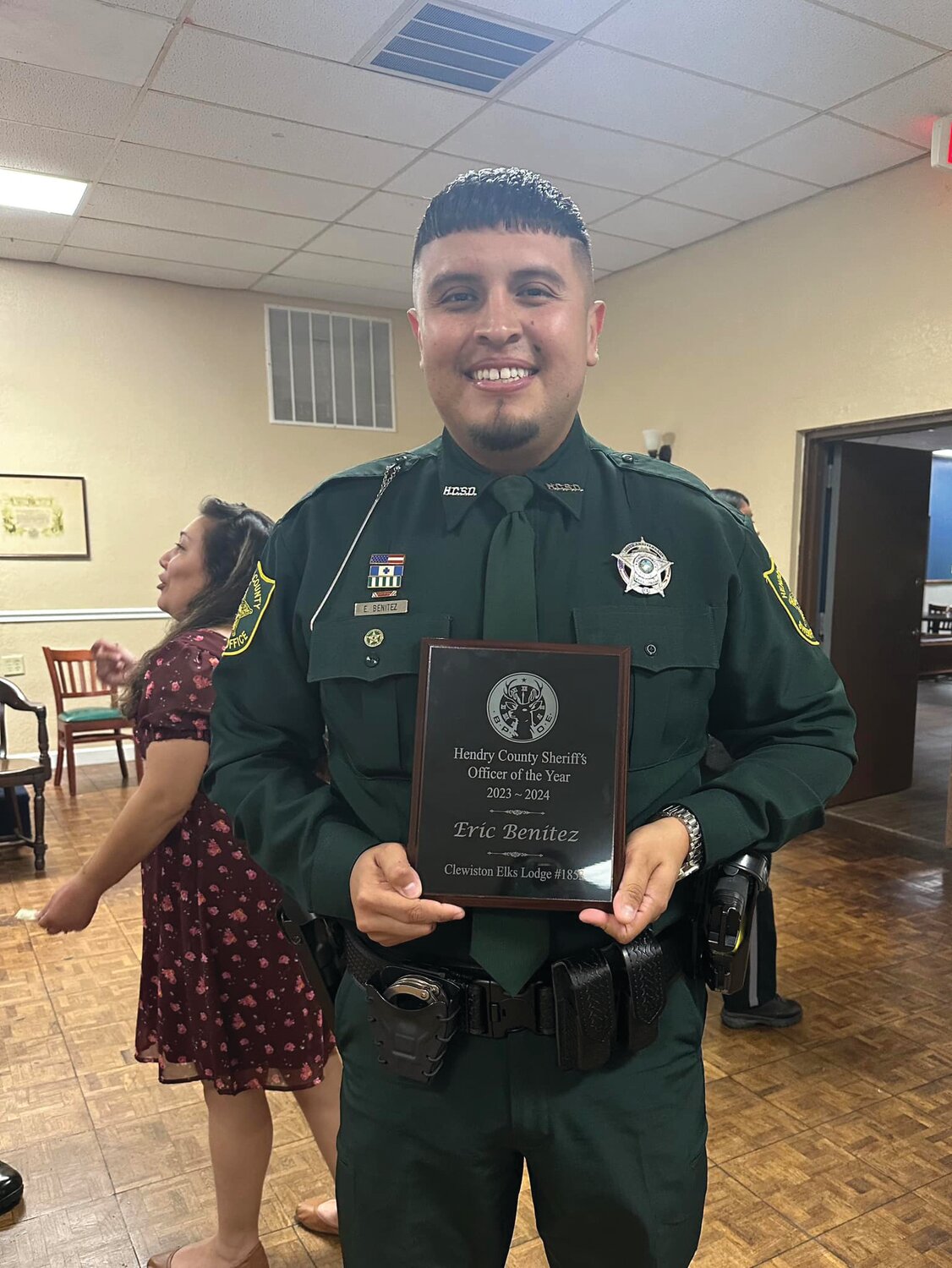 Eastside Elementary School Resource Officer Eric Benitez was selected as Hendry County Sherriff’s Officer of the Year at the Clewiston Elk’s Lodge Community Awards on April 5. [Photo courtesy Eastside Elementary School]